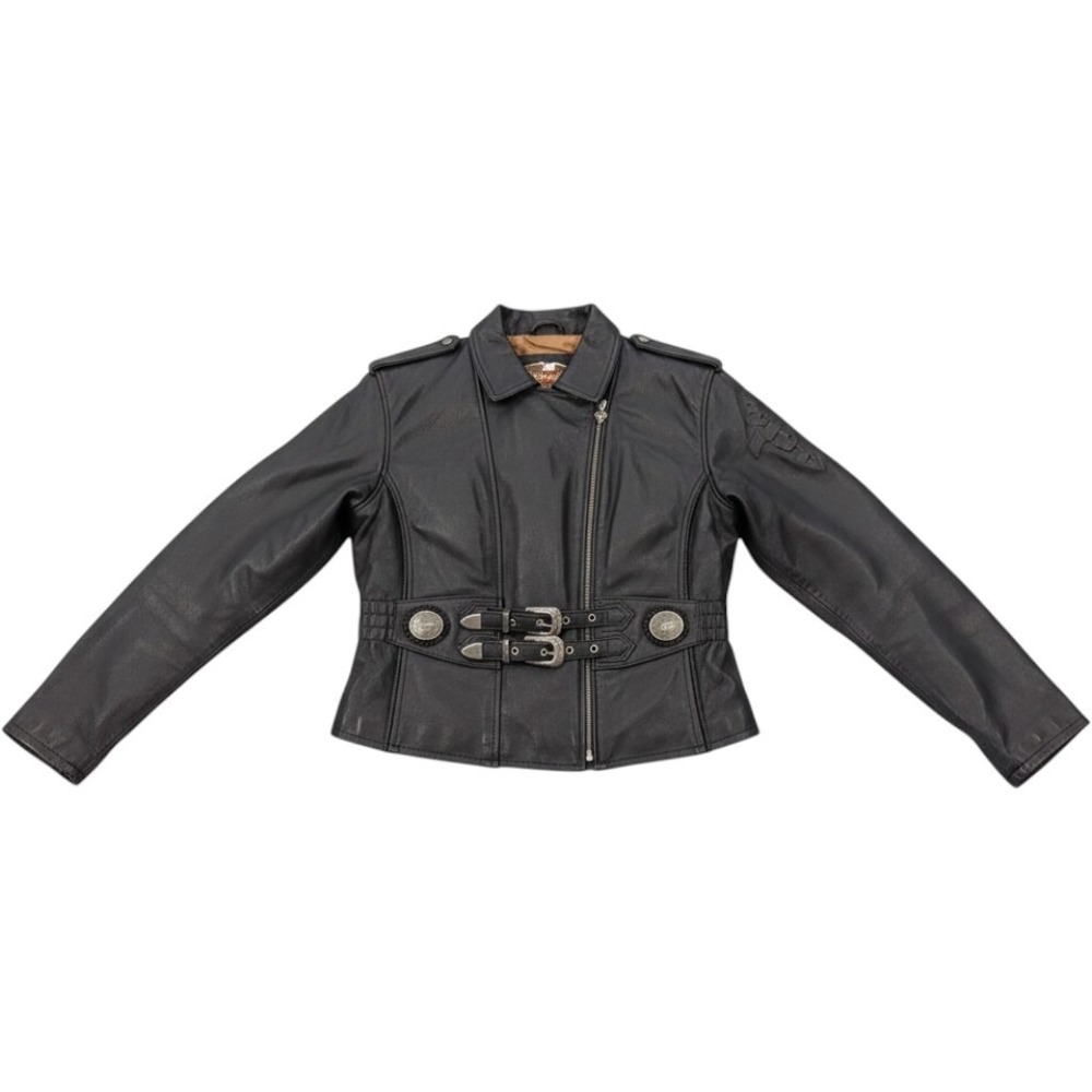 Vtg 90s Harley Davidson Sierra Rose Embossed Black Leather Jacket Womens L Goth